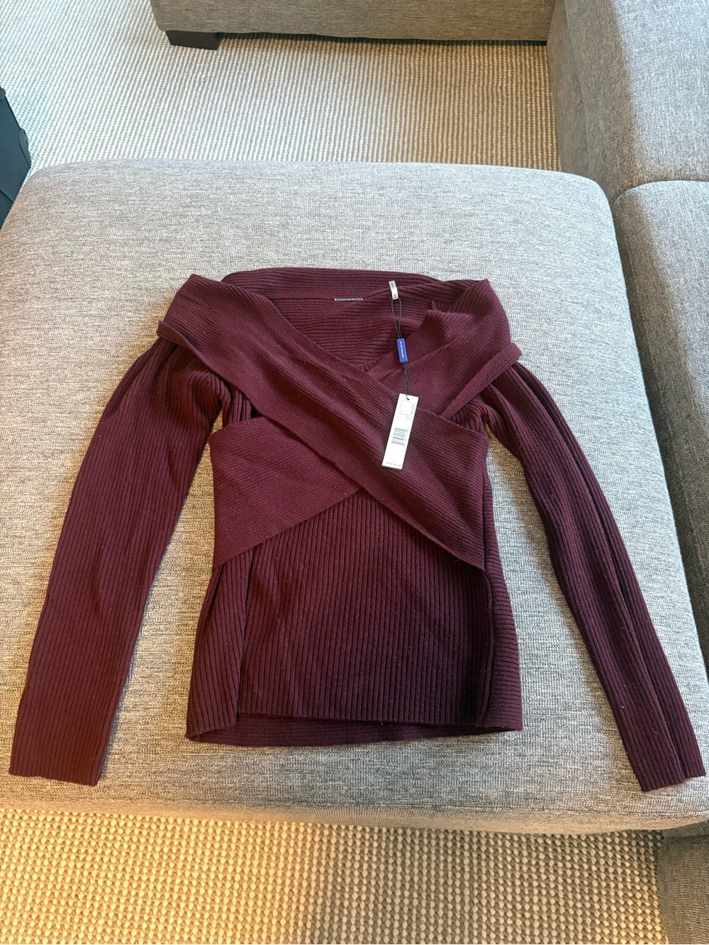 Elie Tahari Merlot Ribbed Wrap Sweater